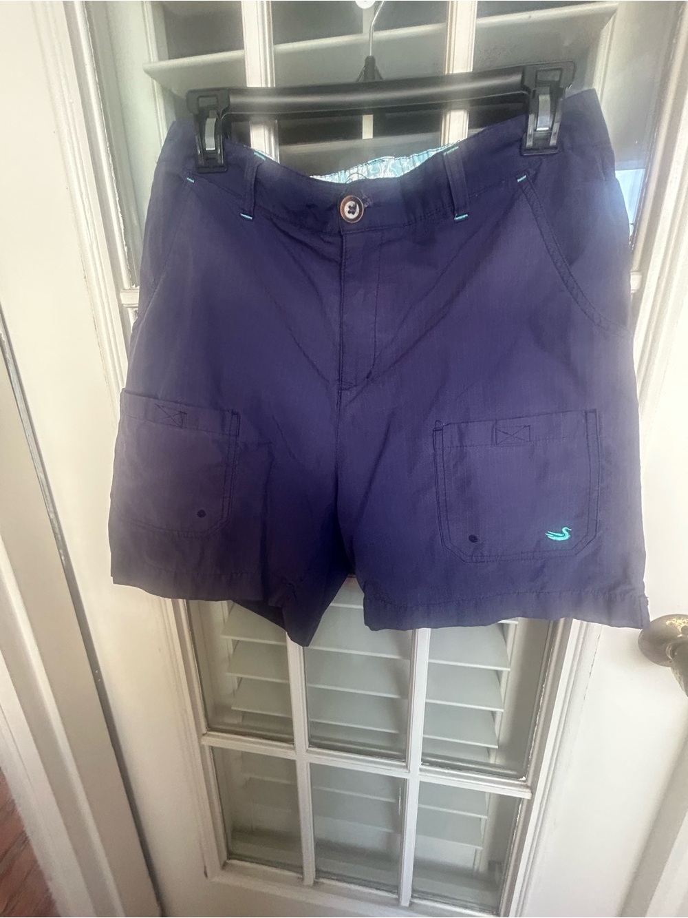 Southern Marsh Navy Cargo Shorts with Teal Accent